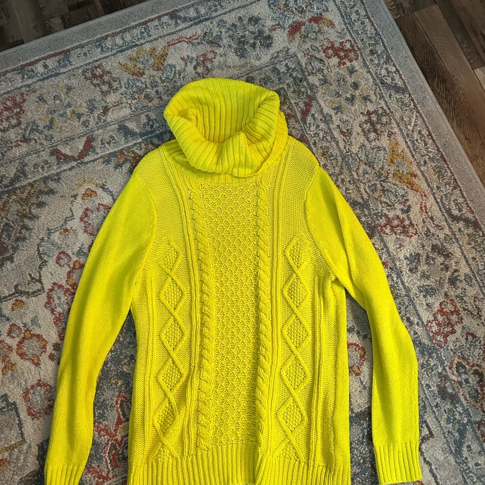 New York & Company Bright Yellow Cowl Neck Sweater